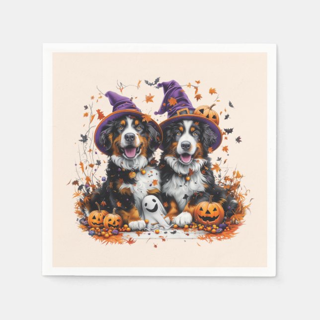 Halloween Bernese Mountain Dogs Witch Ghost Napkin (Front)