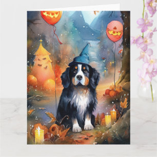 Halloween Bernese Mountain With Pumpkins Scary Card