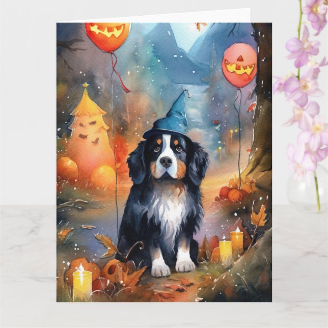 Halloween Bernese Mountain With Pumpkins Scary Card (Orchid)