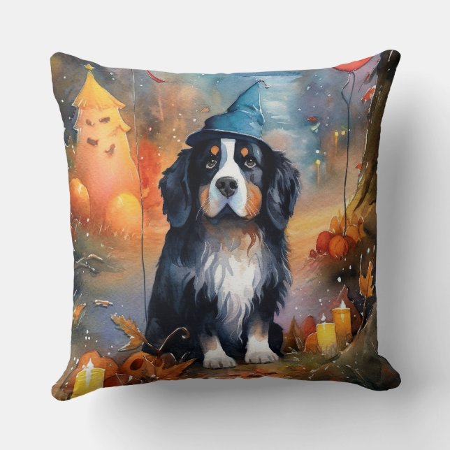 Halloween Bernese Mountain With Pumpkins Scary  Cushion (Back)