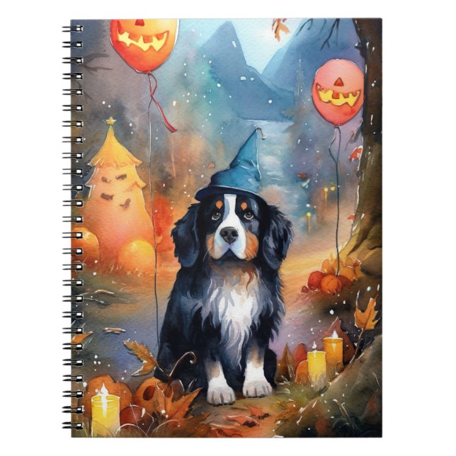 Halloween Bernese Mountain With Pumpkins Scary Notebook (Front)