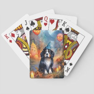 Halloween Bernese Mountain With Pumpkins Scary Playing Cards