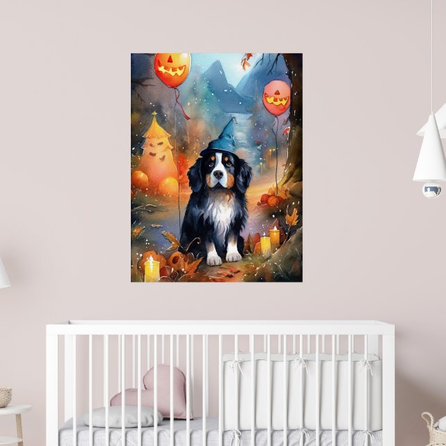 Halloween Bernese Mountain With Pumpkins Scary Poster (Nursery 2)