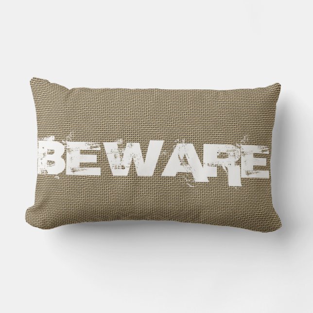 Halloween Beware Burlap Lumbar Cushion (Front)