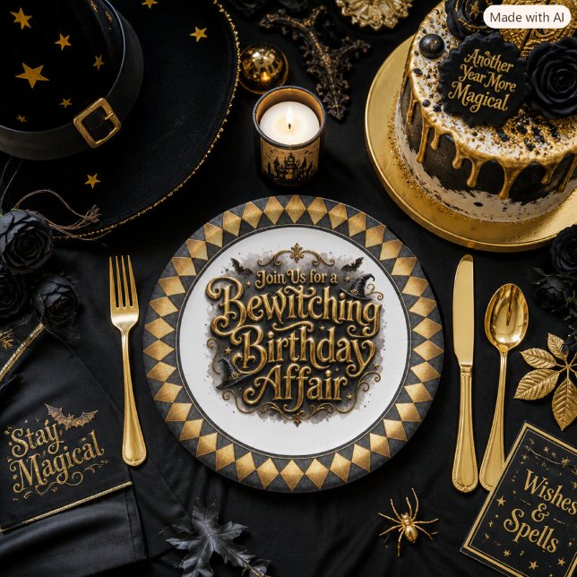Halloween Bewitching Birthday Harlequin Gothic  Paper Plate (Creator Uploaded)