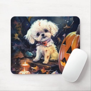 Halloween Bichon Frise With Pumpkins Scary Mouse Pad