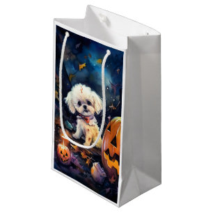 Halloween Bichon Frise With Pumpkins Scary Small Gift Bag
