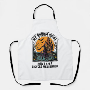 Halloween Bicycle Messenger Funny Witch Broom Brok Apron