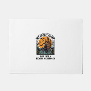 Halloween Bicycle Messenger Funny Witch Broom Brok Doormat