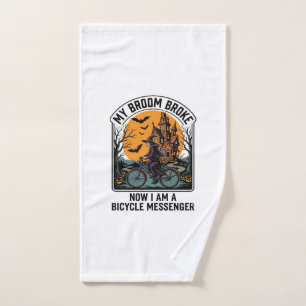Halloween Bicycle Messenger Funny Witch Broom Brok Hand Towel