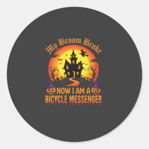 Halloween Bicycle Messenger Witch Broom Broke Desi Classic Round Sticker