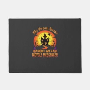 Halloween Bicycle Messenger Witch Broom Broke Desi Doormat