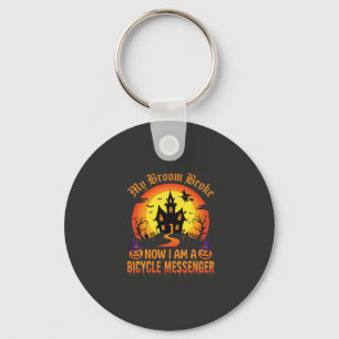 Halloween Bicycle Messenger Witch Broom Broke Desi Key Ring