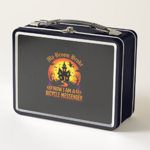 Halloween Bicycle Messenger Witch Broom Broke Desi Metal Lunch Box