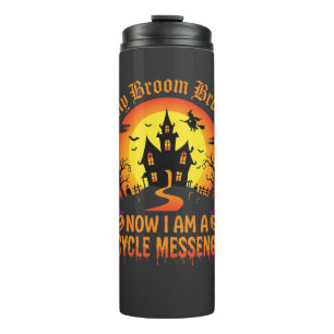 Halloween Bicycle Messenger Witch Broom Broke Desi Thermal Tumbler