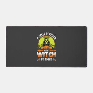 Halloween Bicycle Repairer By Day Witch By Night Desk Mat