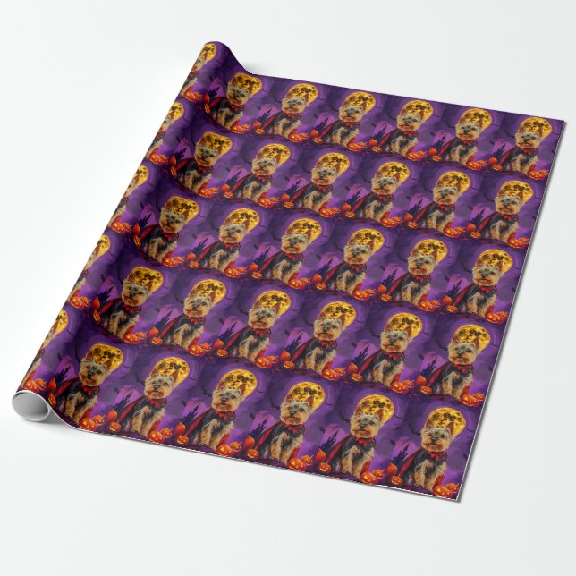 Halloween Biewer Terrier Dog Pumpkins Scary  Wrapping Paper (Unrolled)
