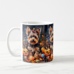 Halloween Biewer Terrier With Pumpkins Scary Coffee Mug