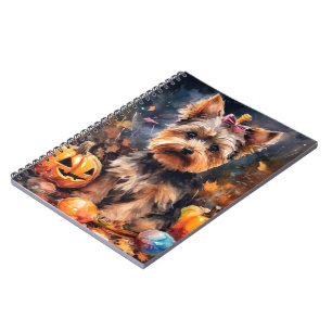 Halloween Biewer Terrier With Pumpkins Scary Notebook