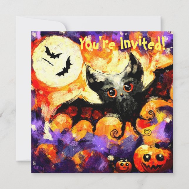 Halloween Big-Eye Bat Moon Jack-o-Lantern Bats Invitation (Front)