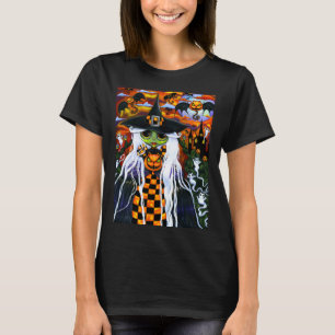 Halloween Big Eye White Witch Checkerboard Dress T-Shirt