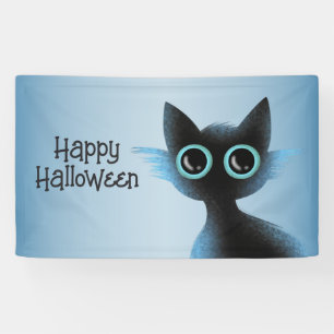 Halloween Big Eyes Black Blue Evil Cat Banner