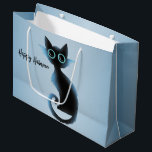 Halloween Big Eyes Black Blue Evil Cat Large Gift Bag<br><div class="desc">Halloween Big Eyes Black Blue Evil Cat Large Gift Bag. Unique,  beautiful,  stylish design. Easy to be personalised. Font style,  size and colours can be changed. Matching items are available.</div>