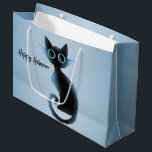 Halloween Big Eyes Black Blue Evil Cat Large Gift Bag<br><div class="desc">Halloween Big Eyes Black Blue Evil Cat Large Gift Bag. Unique,  beautiful,  stylish design. Easy to be personalised. Font style,  size and colours can be changed. Matching items are available.</div>