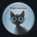 Halloween Big Eyes Black Blue Evil Cat Paper Plate<br><div class="desc">Halloween Big Eyes Black Blue Evil Cat Paper Plates. Unique,  beautiful,  stylish design. Easy to be personalised. Font style,  size and colours can be changed. Matching items are available.</div>