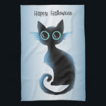 Halloween Big Eyes Black Blue Evil Cat Tea Towel<br><div class="desc">Halloween Big Eyes Black Blue Evil Cat kitchen towel. Unique,  beautiful,  stylish design. Easy to be personalised. Font style,  size and colours can be changed. Matching items are available.</div>