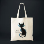 Halloween Big Eyes Black Blue Evil Cat Tote Bag<br><div class="desc">Halloween Big Eyes Black Blue Evil Cat Tote Bag. Unique,  beautiful,  stylish design. Easy to be personalised. Font style,  size,  and colours can be changed. Matching items are available.</div>