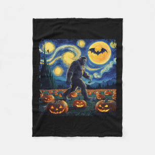 Halloween Bigfoot Starry Night Van Gogh  Fleece Blanket