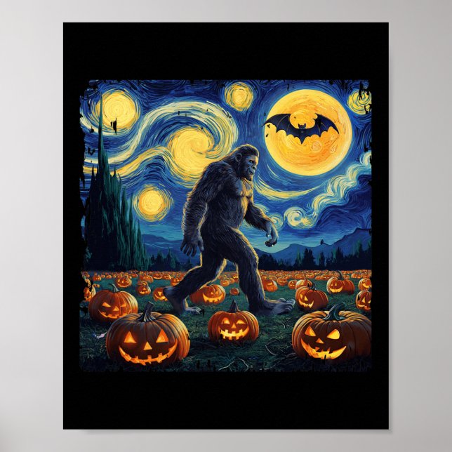 Halloween Bigfoot Starry Night Van Gogh  Poster (Front)