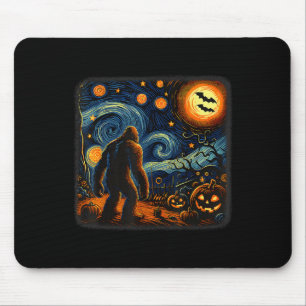 Halloween Bigfoot Starry Night Van Gogh Sasquatch Mouse Pad