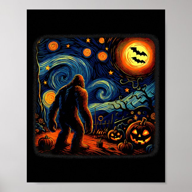 Halloween Bigfoot Starry Night Van Gogh Sasquatch  Poster (Front)