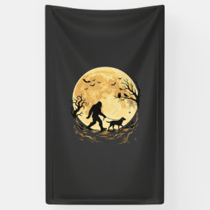 Halloween Bigfoot Walking Labrador Under Full Moon Banner