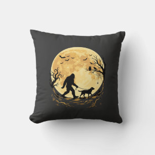 Halloween Bigfoot Walking Labrador Under Full Moon Cushion
