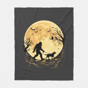 Halloween Bigfoot Walking Labrador Under Full Moon Fleece Blanket
