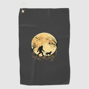 Halloween Bigfoot Walking Labrador Under Full Moon Golf Towel