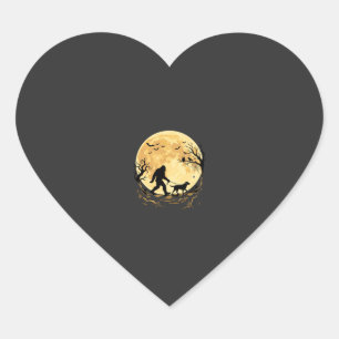 Halloween Bigfoot Walking Labrador Under Full Moon Heart Sticker