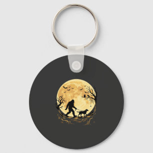 Halloween Bigfoot Walking Labrador Under Full Moon Key Ring