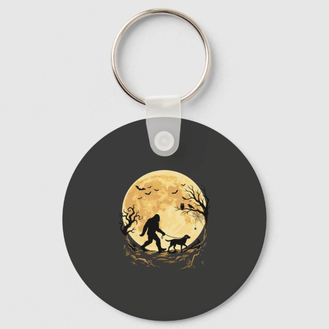 Halloween Bigfoot Walking Labrador Under Full Moon Key Ring (Front)