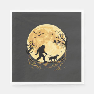 Halloween Bigfoot Walking Labrador Under Full Moon Napkin