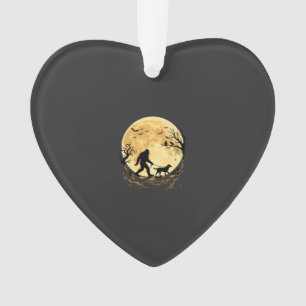 Halloween Bigfoot Walking Labrador Under Full Moon Ornament