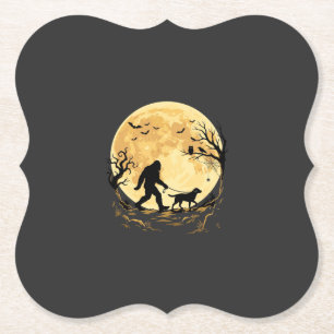 Halloween Bigfoot Walking Labrador Under Full Moon Paper Coaster