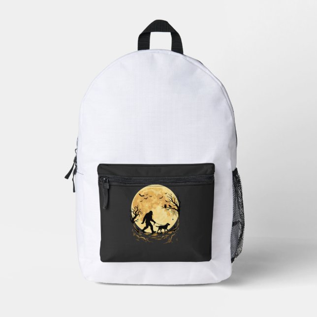 Halloween Bigfoot Walking Labrador Under Full Moon Printed Backpack (Front)