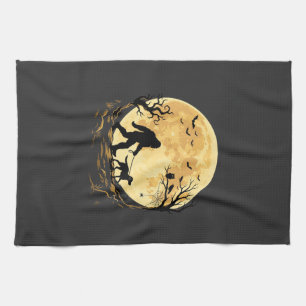 Halloween Bigfoot Walking Labrador Under Full Moon Tea Towel
