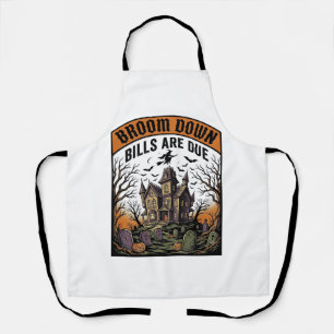 Halloween Bill Collector Witch Broom Broke Design_ Apron