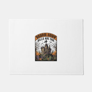 Halloween Bill Collector Witch Broom Broke Design_ Doormat