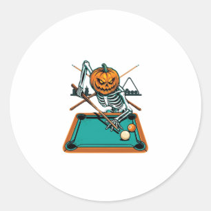 Halloween Billiards Pumpkin Skeleton Pool Classic Round Sticker